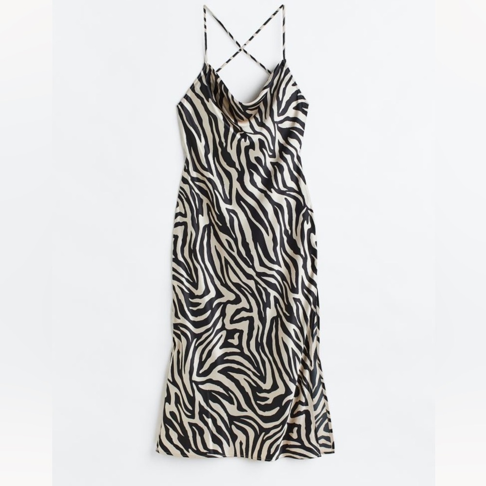 H&M Zebra Animal Print Stain Slip Dress M Medium Safari Vacation Resort